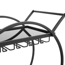 Kirklands Home Round Metal and Glass 2-Ter Bar Cart Black