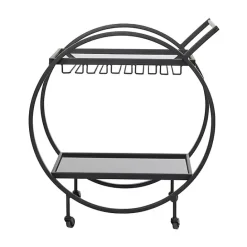 Kirklands Home Round Metal and Glass 2-Ter Bar Cart Black