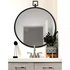 Hot Kirklands Home Round Black Tabb Metal Wall Mirror
