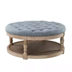 New Kirklands Home Round Cepheus Tufted Ottoman Blue