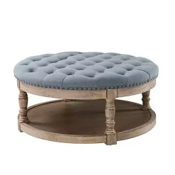 New Kirklands Home Round Cepheus Tufted Ottoman Blue