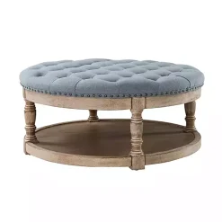 New Kirklands Home Round Cepheus Tufted Ottoman Blue
