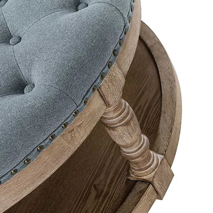 New Kirklands Home Round Cepheus Tufted Ottoman Blue