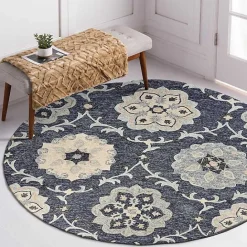 Best Kirklands Home Round Geometric Floral Area Rug, 4x4 Blue