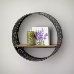 Online Kirklands Home Round Boho Black Metal Wall Shelves, Set of 2