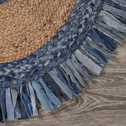 Outlet Kirklands Home Round Braided Jute and Denim Area Rug, 3x3