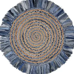 Hot Kirklands Home Round Braided Jute and Denim Swirl Area Rug, 3x3