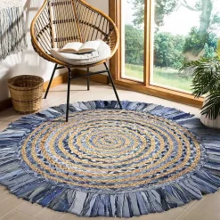 Hot Kirklands Home Round Braided Jute and Denim Swirl Area Rug, 3x3