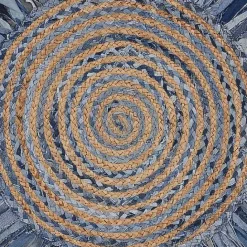 Hot Kirklands Home Round Braided Jute and Denim Swirl Area Rug, 3x3
