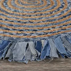 Hot Kirklands Home Round Braided Jute and Denim Swirl Area Rug, 3x3