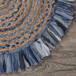 Hot Kirklands Home Round Braided Jute and Denim Swirl Area Rug, 3x3