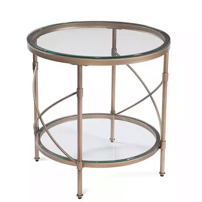 Online Kirklands Home Round Bronze Metal and Glass Accent Table Gold
