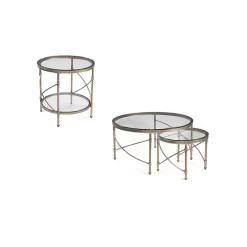 Online Kirklands Home Round Bronze Metal and Glass Accent Table Gold