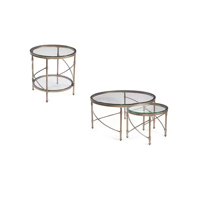 Online Kirklands Home Round Bronze Metal and Glass Accent Table Gold