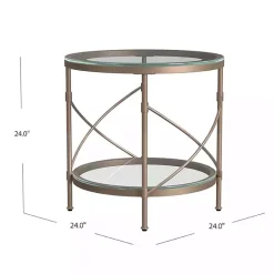 Online Kirklands Home Round Bronze Metal and Glass Accent Table Gold