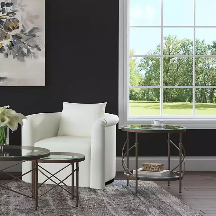 Online Kirklands Home Round Bronze Metal and Glass Accent Table Gold