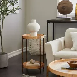Online Kirklands Home Round Rattan 2-Tier Side Table Brown