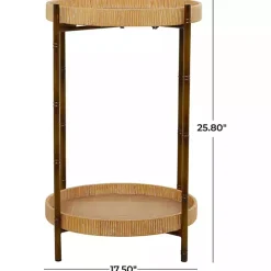 Online Kirklands Home Round Rattan 2-Tier Side Table Brown