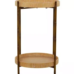 Online Kirklands Home Round Rattan 2-Tier Side Table Brown
