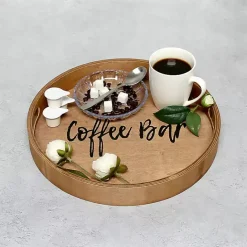New Kirklands Home Round Wood Coffee Bar Tray Brown