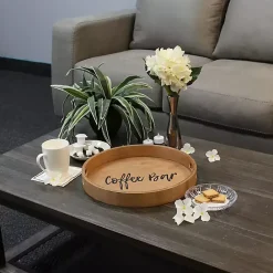 New Kirklands Home Round Wood Coffee Bar Tray Brown