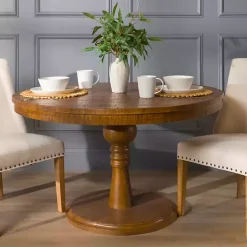 Hot Kirklands Home Round Wood Pedestal Dining Table Brown