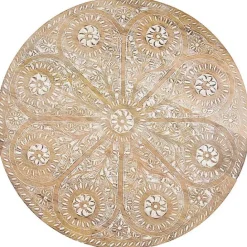 Best Kirklands Home Round Brushed White Engraved Accent Table