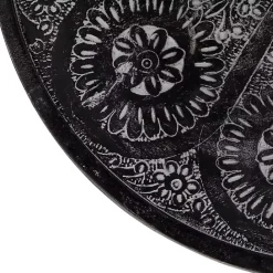 Online Kirklands Home Round Charcoal Floral Engraved Accent Table Black