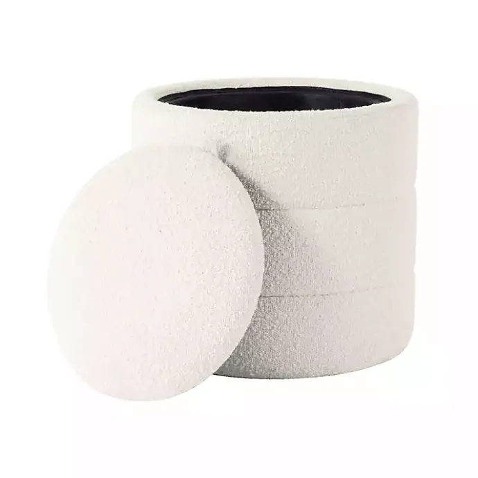 Best Kirklands Home Round Cream Boucle Storage Ottoman Ivory