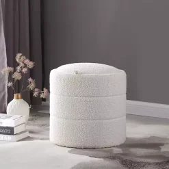 Best Kirklands Home Round Cream Boucle Storage Ottoman Ivory