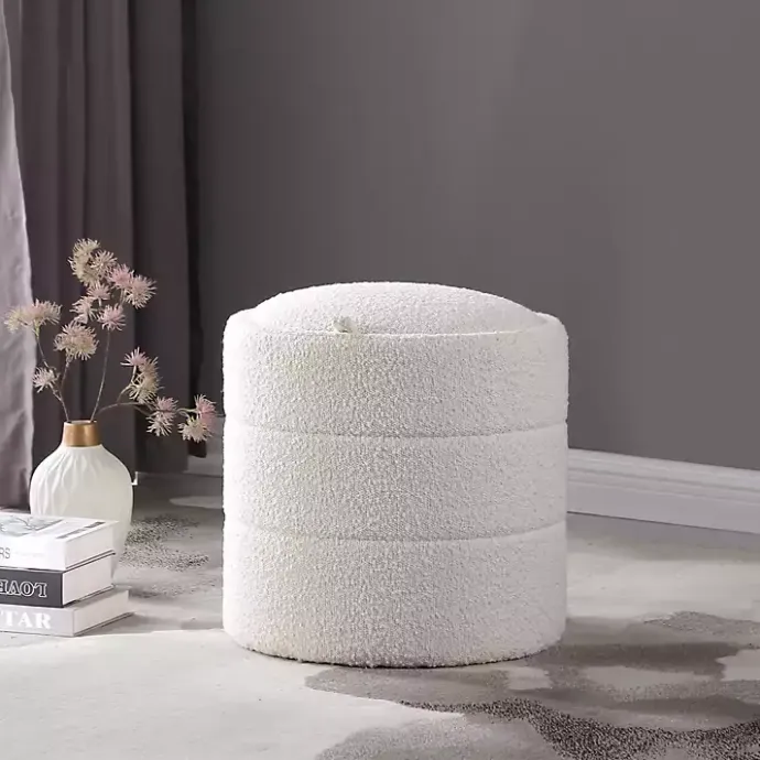 Best Kirklands Home Round Cream Boucle Storage Ottoman Ivory