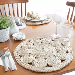 New Kirklands Home Round Decorative Braided Jute Placemats, Set of 2 Tan