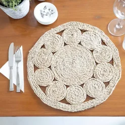 New Kirklands Home Round Decorative Braided Jute Placemats, Set of 2 Tan