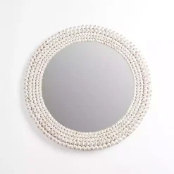 Best Kirklands Home Round Distressed White Beaded Wall Mirror