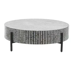 Outlet Kirklands Home Round Geometric Stripe Shell Coffee Table