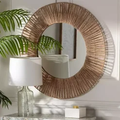 New Kirklands Home Round Geona Metal and Seagrass Wall Mirror