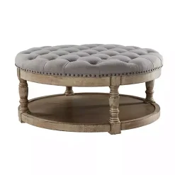 Kirklands Home Round Cepheus Tufted Ottoman Gray