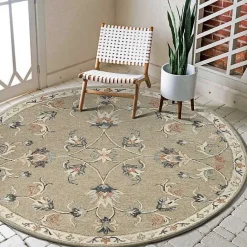 Hot Kirklands Home Round Traditional Floral Area Rug, 4x4 Gray