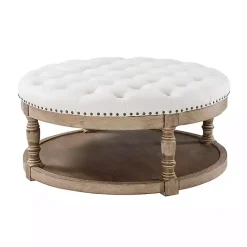 Discount Kirklands Home Round Cepheus Tufted Ottoman Ivory