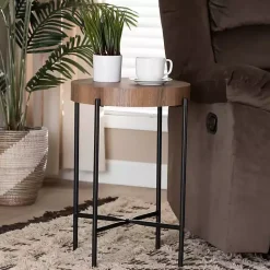 Best Kirklands Home Round Light Wood X Base Accent Table Brown