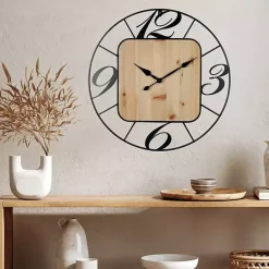 Kirklands Home Round Metal & Square Wood Wall Clock