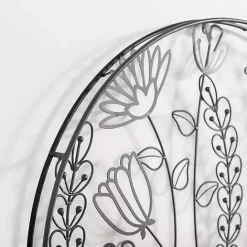 Kirklands Home Round Metal Floral Cutout Wall Plaque Black