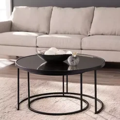 Discount Kirklands Home Round Mirrored Nesting Tables, Set of 2 Black