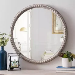 Clearance Kirklands Home Round Natural Beaded Wall Mirror