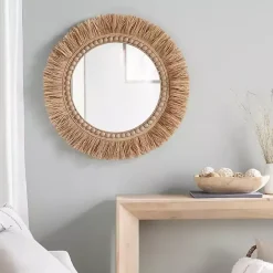 Online Kirklands Home Round Natural Rattan Beaded Wall Mirror
