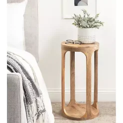 Hot Kirklands Home Round Natural Wood Dani Accent Table Tan
