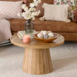 Sale Kirklands Home Round Natural Wood Hughes Coffee Table Tan