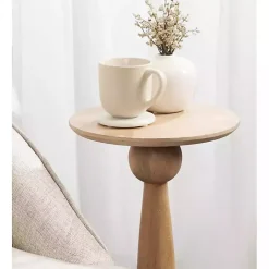 Sale Kirklands Home Round Natural Wood Jess Accent Table Tan