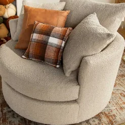 Online Kirklands Home Round Sand Boucle Swivel Accent Chair Tan