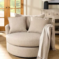 Online Kirklands Home Round Sand Boucle Swivel Accent Chair Tan